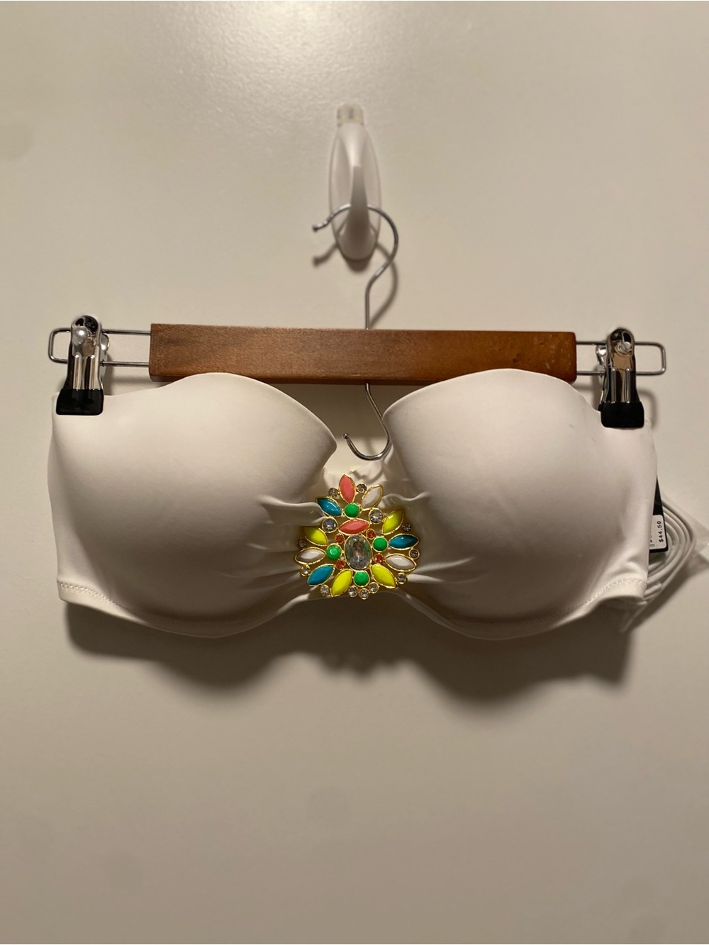 Victoria's Secret White Bandeau Bikini Top with Multicolor Gem Accent